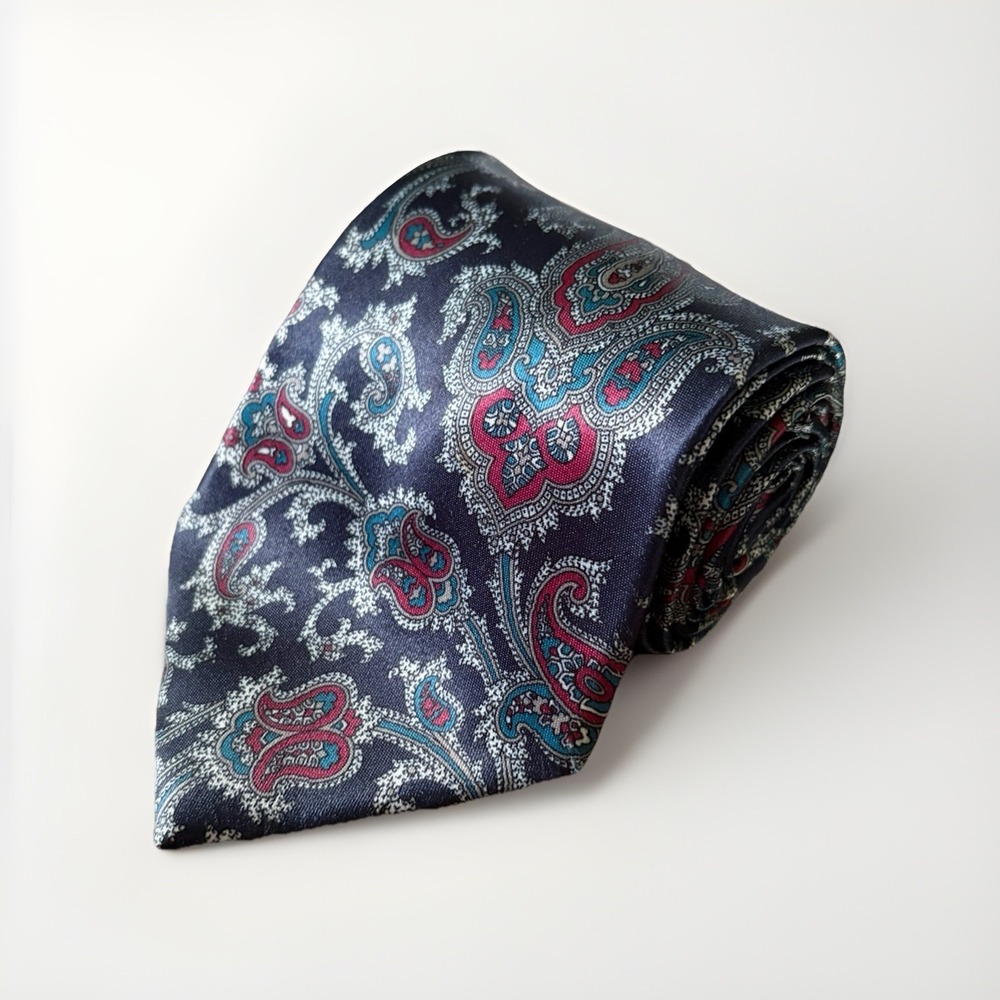 Etienne Aigner Vintage Dress Tie‎ Made in USA Paisley Floral Pattern Blues
